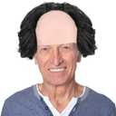 ANOGOL Hair Cap + Black Old Man Wig Balding Wig for Adults 100 Days of School Costume Black Scientist Short Synthetic Hair for Cosplay Costume Halloween Party