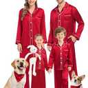 SWOMOG Family Matching Pajama Set Silky Satin Pajamas Long Sleeve Sleepwear Button Down Loungewear 2 Pcs Pj Set XL