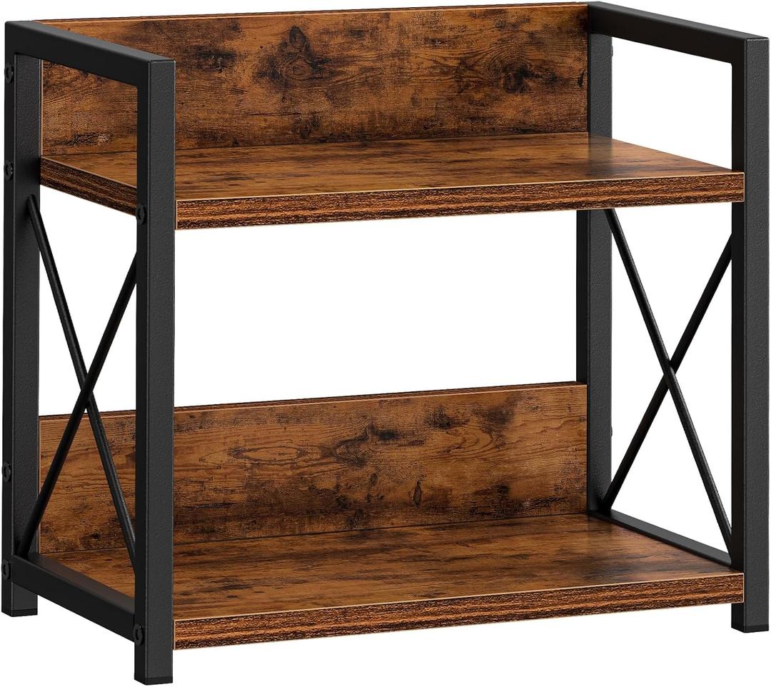 Giikin 2 Tier Kitchen Spice Rack Organizer for Countertop, Wood Coffee Counter Shelf Organizer for Home (Rustic Brown) (Small)