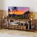 YGEOMER TV Stand Entertainment Center for 65 Inch TV with Power Outlets TV Console Table with Metal Frame Storage Shelves and Fabric Drawers for Living Room, Bedroom 63" Rustic Brown (Depth Size13.8inch)