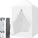 EAGLE PEAK 5x5 Instant Canopy with 4-Side Wall Panels, Small Pop up Portable Canopy Tent with Carry Bag, Light Weight Sun Shelter for Sports, Camping and Beach, White