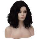 BERON Black Wigs for Women 14 Inch Short Curly Wavy Wig Girls Natural Black Shoulder Length Wig Side Part Wave Halloween Cosplay Party or Daily Wigs