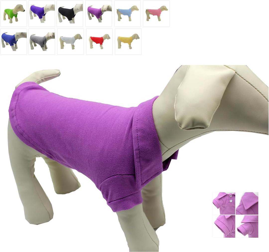 lovelonglong Basic Dog Polo Shirts Premium Cotton, Polo T-Shirts for Large Medium Small Dogs with a Two-Button Collar Blank Color Violet Large