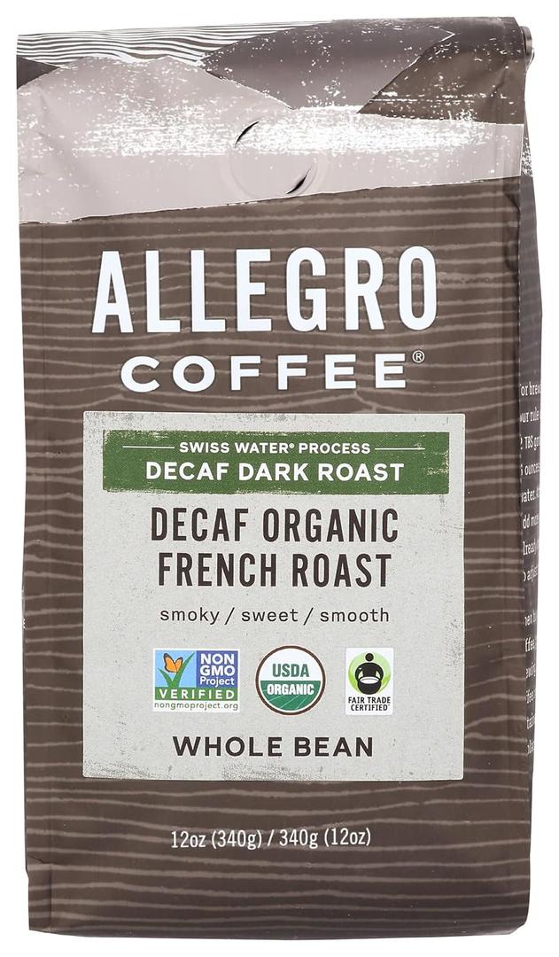 Allegro Coffee Decaf Organic French Roast Whole Bean Coffee, 12 Ounce, BBD 04/04/2027