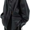 Women Faux Leather Blazer Vintage Lapel Boyfriend PU Jacket Long Sleeve Button Down Coat Streetwear (Medium)