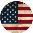 Rustic American Flag Round Wooden Hanging Sign for Home Office Wall Art Decor Door Hanger Gift 88 Inches