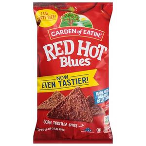 12 Pack of Garden of Eatin' Corn Tortilla Chips, Red Hot Blues, 1 lb bag, Best Before 10/10/2025