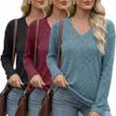 3 Pcs Women V Neck Sweater Winter Long Sleeve Shirts Lightweight Tunic Sweaters for Women 2026
