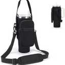 Water Bottle Carrier Bag for Stanley 40/30 oz Tumbler with Phone Pocket Neoprene Water Bottle Holder with Shoulder & Handheld Strap Stanley Cup Accessories (Black)