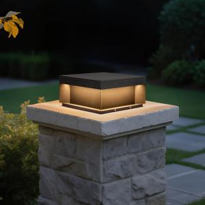 Outdoor Post Light, 11.81" Squre Pillar Post Lights Wired Modern Fence Deck Posts Lamp Waterproof Outside 3000K Warm LED Lantern for Flat Surface Patio Garden Decoration