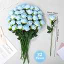 32 Pcs Ice Blue Artificial Roses Fake Flowers, Silk Flowers with Stems for DIY Wedding Bridal Shower Centerpieces Arrangements Tables Decorations