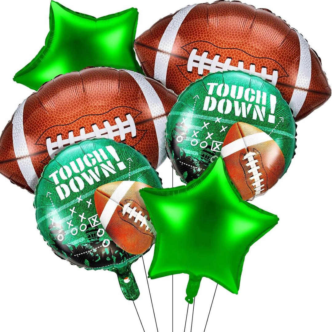 Skylety 6 Pieces Football Balloons Set Football Shape Star Foil Balloons for Party Supplies Game Day Birthday Decorations