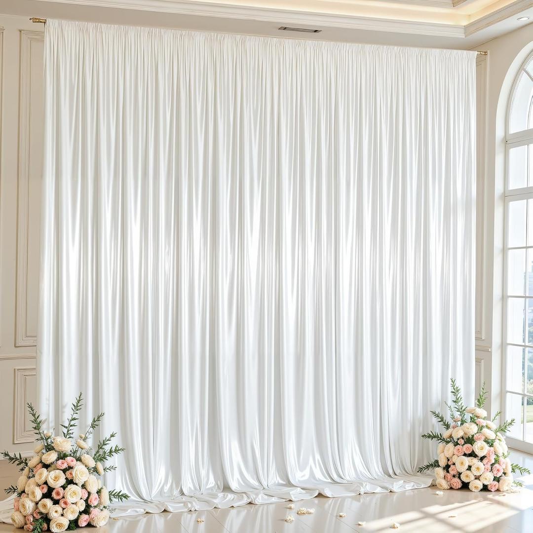 10x10ft White Glitter Backdrop Curtain for Parties, Wrinkle Free Satin Photo Backdrop Drapes 2 Panels 5x10FT Shimmer Back Drop Cloth for Wedding Birthday Baby Shower Photography Background Decor