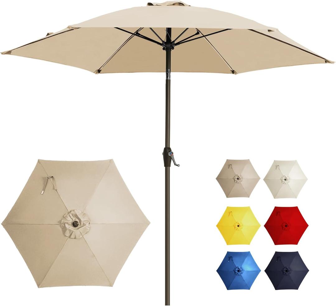 7.5FT Large Outdoor Patio Umbrella with Crank & Tilt - Durable Market Umbrella for Outdoor Patio with 6 Fiberglass Ribs for Poolside,Deck,Yard,Garden