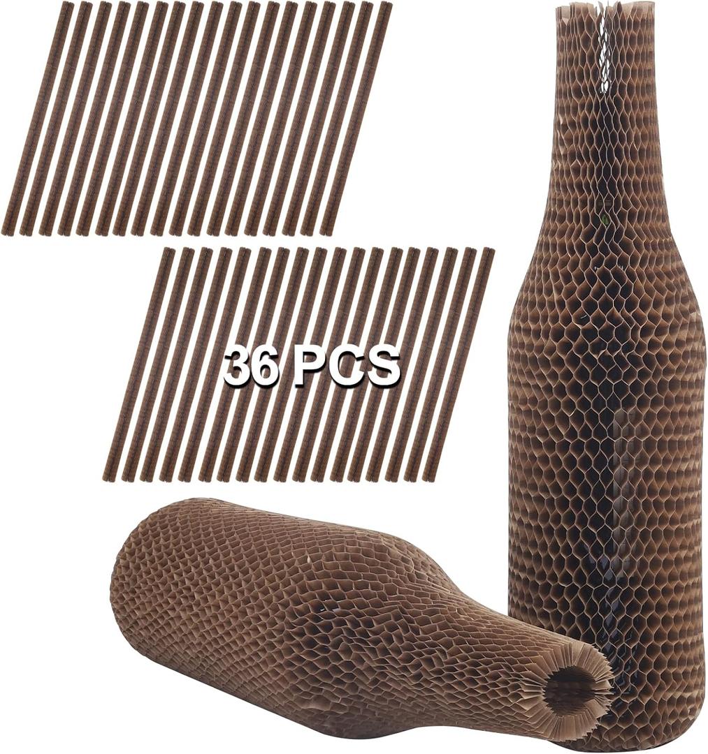 Wine Bottle Protector Sleeves by Honeycomb Paper,36 Set Reusable Glass Liquor Bottle Sleeves for Airplane Travel,Transport,Camping-Proof Safety Impact Resist (Brown)