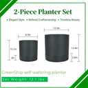 GreenShip Planter Set of 2 (13.7" & 11.8") Dual-Use Self-Watering or Traditional Indoor Cylinder Flower Pots with Saucers & Side Drainage Durable Lightweight Clay & Resin Blend