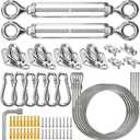 HYASIA Shade Sail Hardware Kit with Wire Ropes, 304 Stainless Steel Heavy-Duty Rustproof Turnbuckles, Hardware for Triangle Rectangle Square Sun Shade Sails, Ideal for Patios Gardens Lawns Outdoor (M6-56)