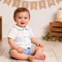 ODASDO Baby Boy Smocked Outfit Toddler Kids Short Sleeve Shirt and Shorts Set for Birthday Party Cake Smash Wedding Baptism, Size: 3T