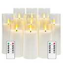 kakoya Flickering Flameless Candles Battery Operated with Remote and 2/4/6/8 H Timer Acrylic Led Pillar Candles Pack of 9 (appr D2.3"xH5.5"6.5"7.5")with Realistic 3D Wick Candles for Home Decor(White)