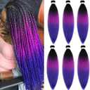 Pre stretched Braiding Hair 30 Inch 6 Packs Professional Braids Hair Extensions High Temperature Synthetic Fiber Braid Hair Crochet Twist Soft Yaki Texture(30inch,Black-Purple Red-Sapphire Blue)