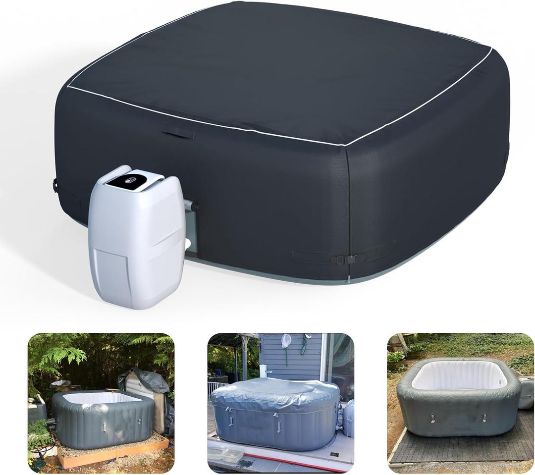 XCZ Portable Hot Tub Cover, Inflatable Hot tub Full Coverage - Waterproof, Sun Protection, dust Proof, Suitable for 71 "Inflatable hot tub spa,Square (Black, Cover only)