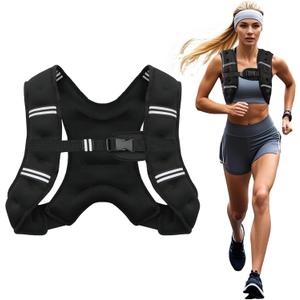 Poudee Weighted Vest, 6LB Weight Vest for Men Women, Body Weight Vests Adjustable with Reflective Stripe for Strength Training, Running, Training Workout, Jogging, Walking - 6LB, Black