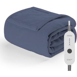 Sunbeam Electric Heated Throw Blanket Nordic Premium Plush with 4 Heat Settings Controller, Auto Shut-Off, Machine Washable UL Certified 50" x 70" (Blue)