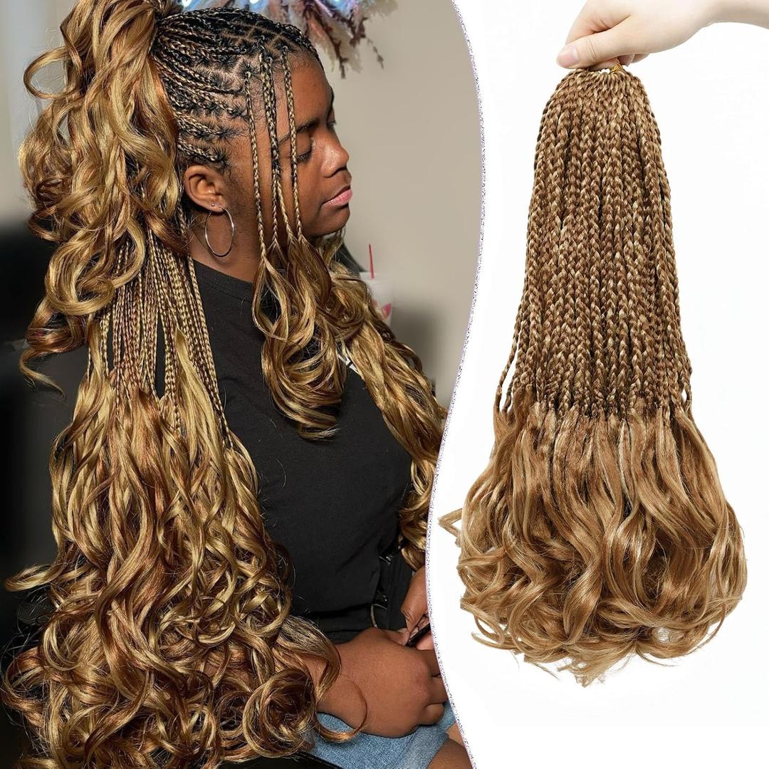 Crochet Hair for Women 18 Inch 8 Packs French Curl Crochet Braids with Curly Ends Pre-looped Crochet French Curl Braids Blonde mix Brown Synthetic Hair Extensions P27/30#