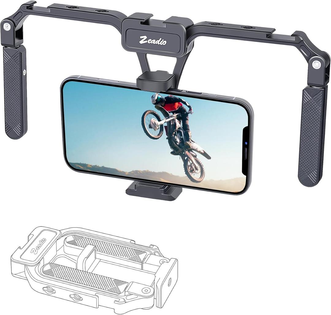 Zeadio Aluminum Smartphone Stabilizer Grip, Foldable Cellphone Video Rig, Filmmaking Vlogging Case, Phone Stabilizer Tripod Mount for All iPhone and Android Smartphones