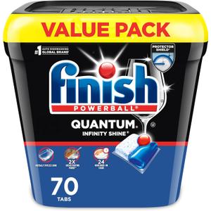 Finish Quantum Dishwasher Pods, No Pre-Rinse Dishwasher Detergent Soap Removes 24HR Dried-On Stain and Grease, Leaving a Virtually Spotless Shine, Unscented, 70 Count