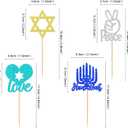 2 x 24 PCS Happy Hanukkah Cupcake Toppers Star of David Candlestick Cupcake Picks for Jewish Birthday Cake Decorations Supplies (Blue2)
