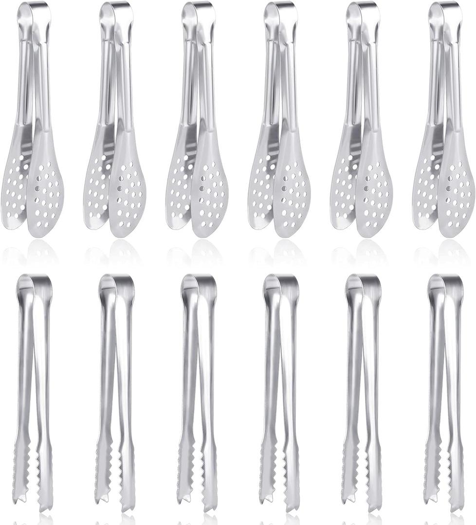 12 Pack Premium Small Serving Tongs, Dmoera Mini Stainless Steel Appetizer Tongs, 5Inch,5.2Inch(12.7cm)