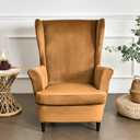 MIFXIN Wing Chair Slipcover 2 Piece Set Velvet Stretch Wingback Chair Cover with Cushion Cover Soft Washable Armchair Furniture Protector for Living Room Bedroom (Camel)