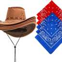 SATINIOR 6 Set Western Cowboy Hat with Bandanna Cowboy Party Bandannas Pack Western Faux Felt Farmer Hat for Halloween Christmas Carnival Costume Accessories Cosplay Fancy Dress Party Favorite