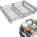 LUEXBOX Expandable Dish Drying Rack Over The Sink, Stainless Steel Drainer Basket with Adjustable Arms for Vegetable and Fruit (Grey) (Gray)