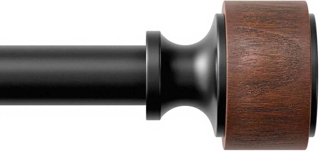Wood Curtain Rods for Windows 48 to 84 Inch, 1 Diameter Drapery Rod with Imitation Wood Grain Finials, Adjustable Heavy Duty Curtain Rod Set, Indoor/Outdoor Modern Curtains Rods, 30-88