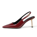 iiimmu Slingback Heels for Women 3.5 in / 4 in Kitten Heel Closed Toe Pumps Dress Shoes 6.5  Color: Patent Leather - Dark Red 