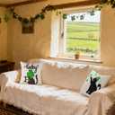 St Patricks Day Decorations, Set of 2 St Patricks Day Pillow Cover 18 x 18 Inch Saint Paddy's Black Cat Lucky Clover Decor, Embroidered Throw Pillow Cover Cushion Case for Bedroom Sofa Couch