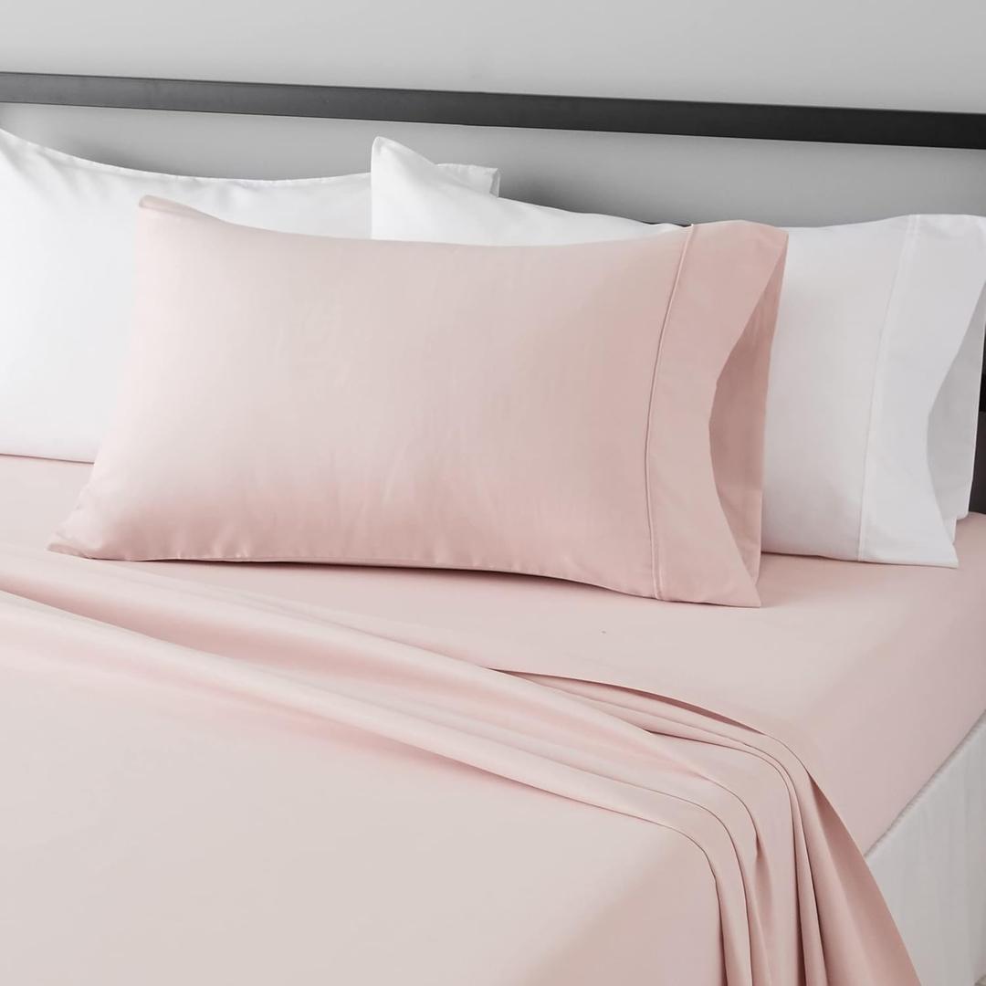 Amazon Basics Ultra-Soft, Breathable, Wrinkle Free Brushed Microfiber 3-Piece Bed Sheet Set with 14-Inch Deep Pockets, Twin XL, Blush Pink, Solid