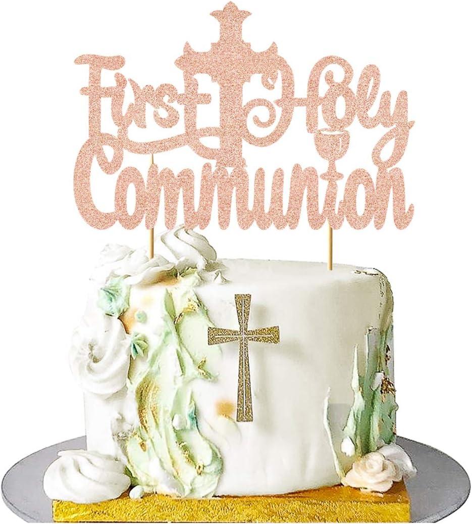 8 x First Holy Communion Cake Topper, The Double Sides Glitter decoration for Children's Cross Baptism,Christening, Baby Shower theme party Supplies