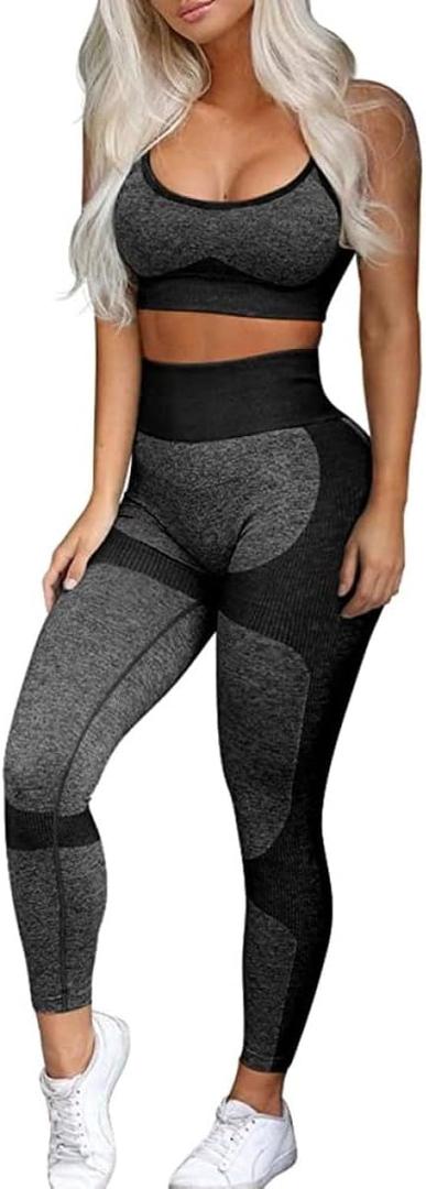 OLCHEE Womens Workout Sets 2 Piece - Seamless Yoga Leggings and Cross-Strap Sports Bra Gym Outfits Activewear Matching Set (XX-Large)