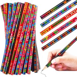 Frienda 200 Pcs Bulk Happy Birthday Pencils for Students Fun Colorful Printed Assorted Style Novelty Pencils with Eraser for Kids Happy Birthday Party Classroom Student Reward Gift Party Favors