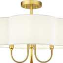 Gold Semi Flush Mount Ceiling Light, 18" 4-Light Light Fixtures Ceiling Mount with Fabric Shade in Quatrefoil for Kitchen Nursery Entryway Hallway Bedroom, SM179-BG-L