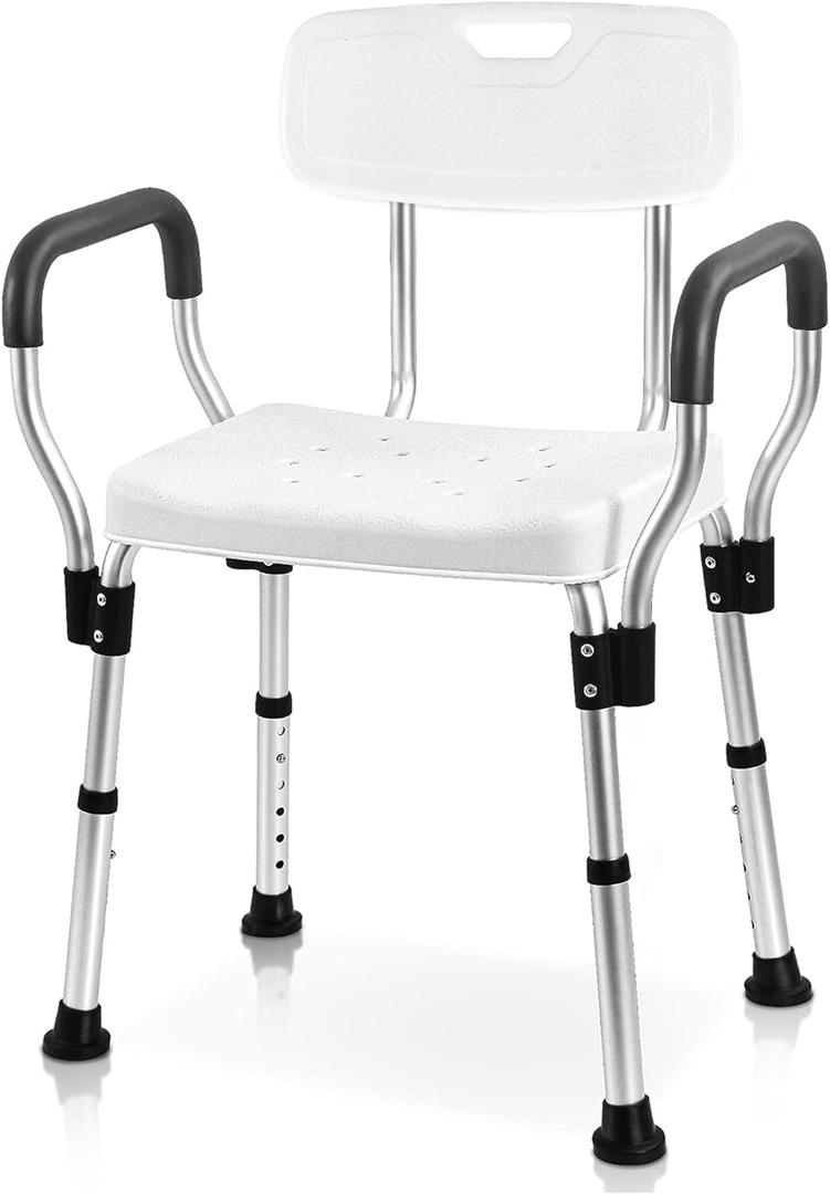 Sangohe Shower Chair, Heavy Duty Shower Seat with Back, Arms, Adjustable Height, Ideal for Bathtub, Handicap, Elderly, 796C
