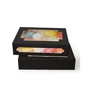 qiqee 50Packs Auto-pop Black Cookie Boxes for Gift Giving 8x5.3x2 inch Black One Second Fold Bakery Box with Window Treat Box for Donuts Candies and Biscuit