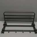 Towel Rack with Towel Bar Holder Suction Cup Foldable Towel Shelf No Drill with 7 Hooks Rustproof Towel Storage Wall Mount for Bathroom Lavatory Matte Black 16 Inch