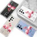 Hungo Compatible for Samsung Galaxy S25 Ultra Case for Women Girls Clear Design Cute,Girly Girls Skin Pink Couple Flamingos in Love Heart Animal