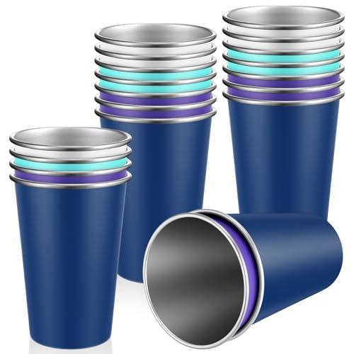 Mimorou 20 Pack Stainless Steel Pint Cups Metal Cups Unbreakable Drinking Water Tumblers Stackable Tumbler for Adults Bar Home Restaurant Travel Picnic Camping Outdoor (Colorful,16 oz)