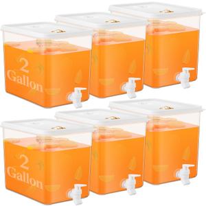 Domensi 6 Pack 2 Gallon Drink Dispenser for Fridge with Spigot Water Dispenser Leak Proof Lids Filter Screen Beverage Juice Container Sealed Plastic Lemonade Milk Cold Hot Drink Tea Jug for Party