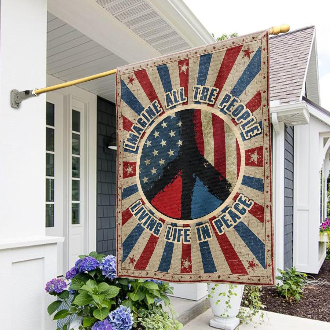 Hippie Peace Flags - Peace Sign Decor for Home & Garden (30 x 40), Imagine All The People Flag, USA House Flag